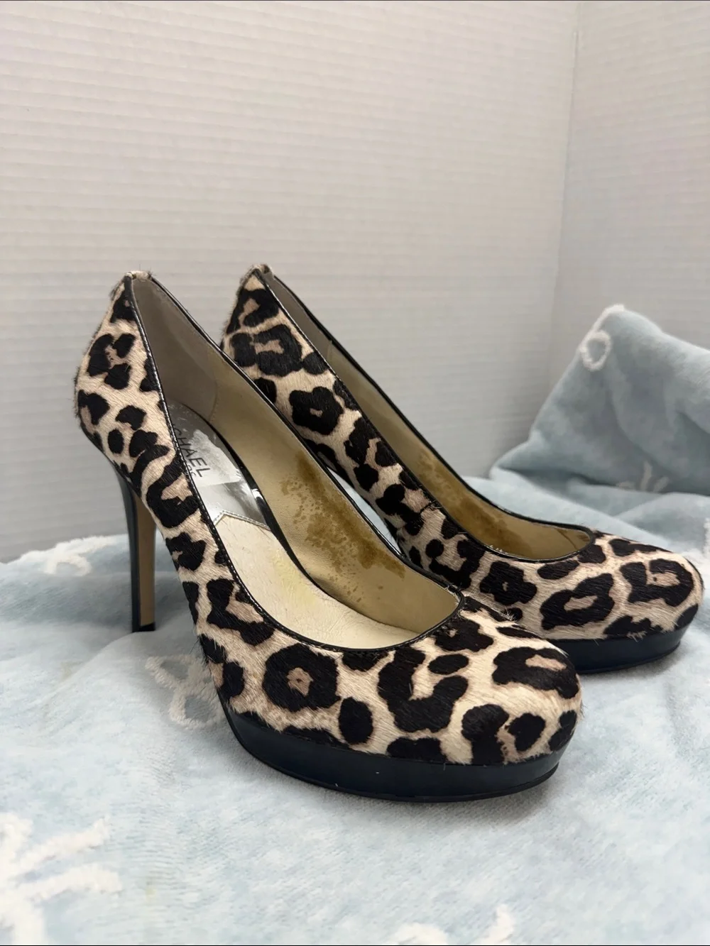 Michael Kors Leopard Print Platform Pumps in Tan and Black
